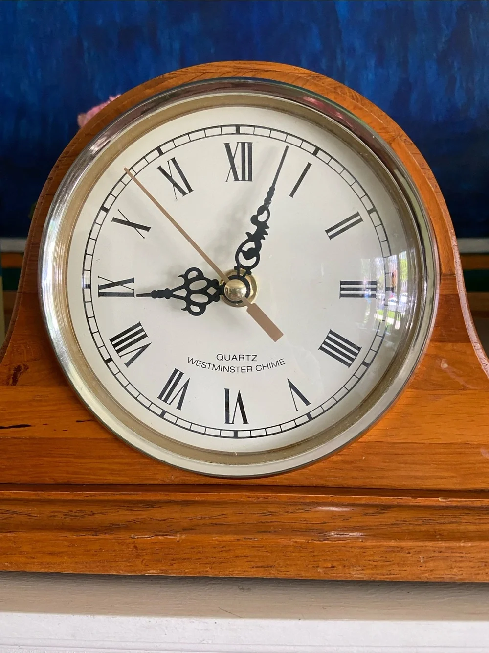 Vintage Westminster Oak Wood Mantel Clock in Honey Brown